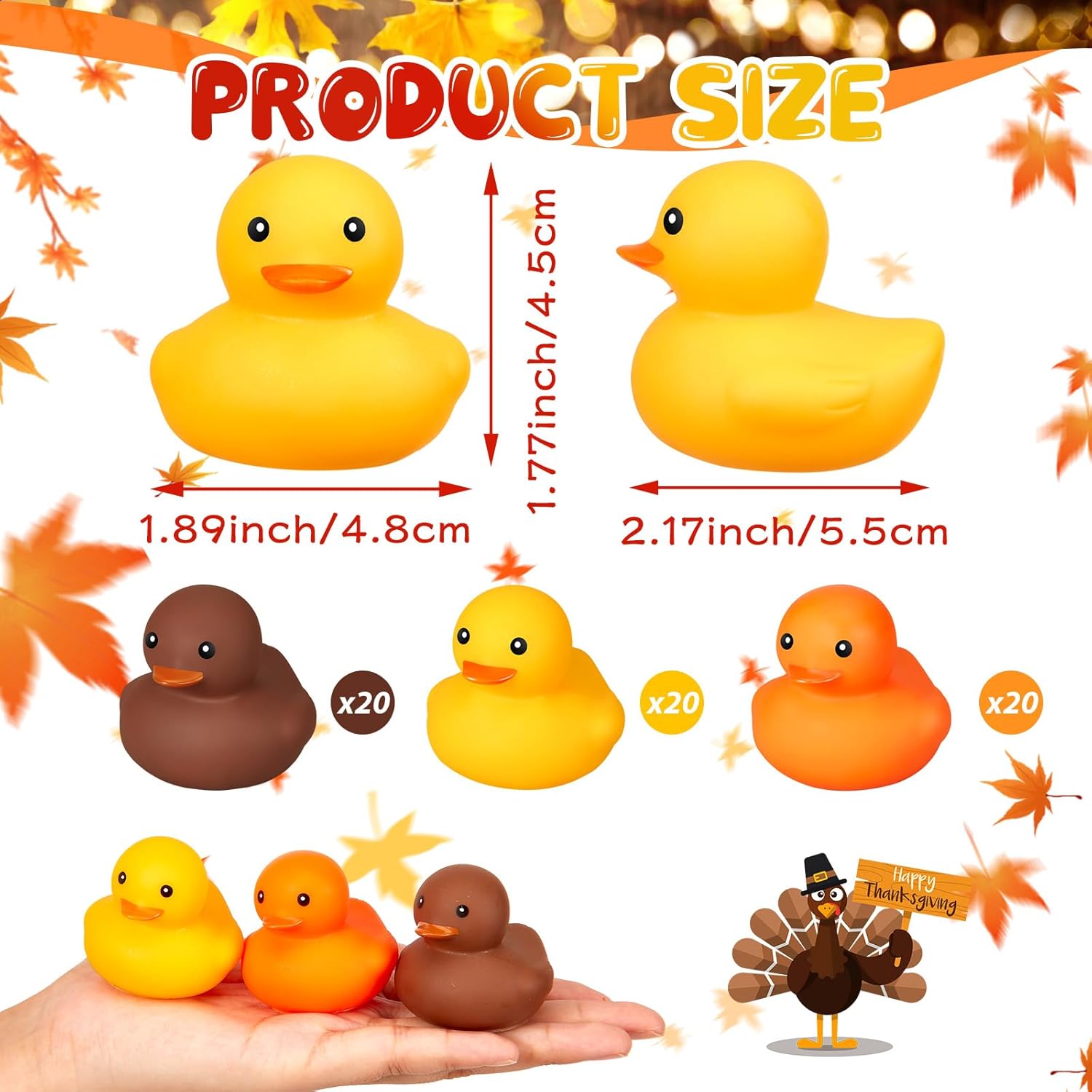 Patos de goma marrones y amarillos para otoño, otoño, Acción de Gracias, patos chirriantes para fiesta temática de otoño, decoración de piscina,