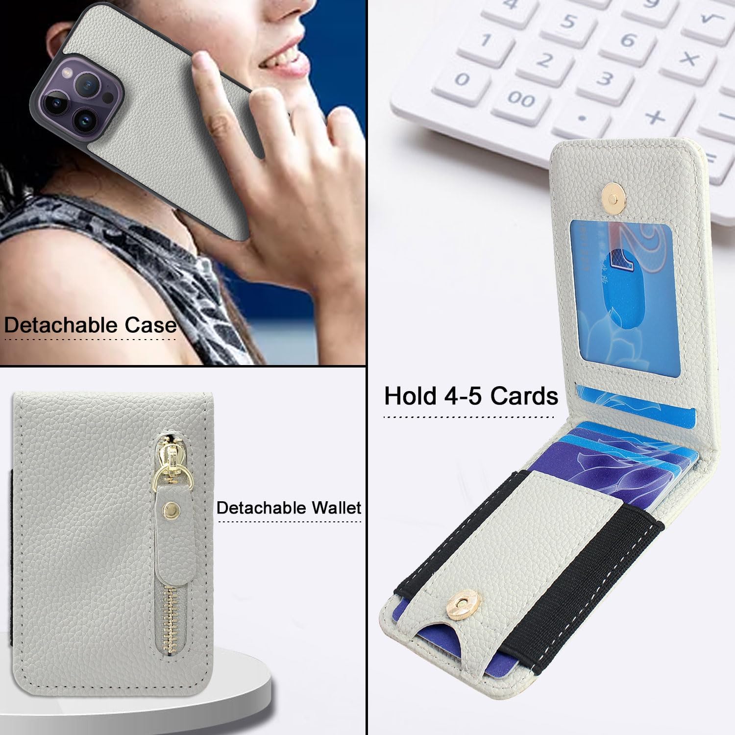 Lacass Funda compatible con MagSafe Case Wallet para iPhone 15 Pro Max de 6.7 pulgadas, tarjetero magnético desmontable con cremallera funda tipo