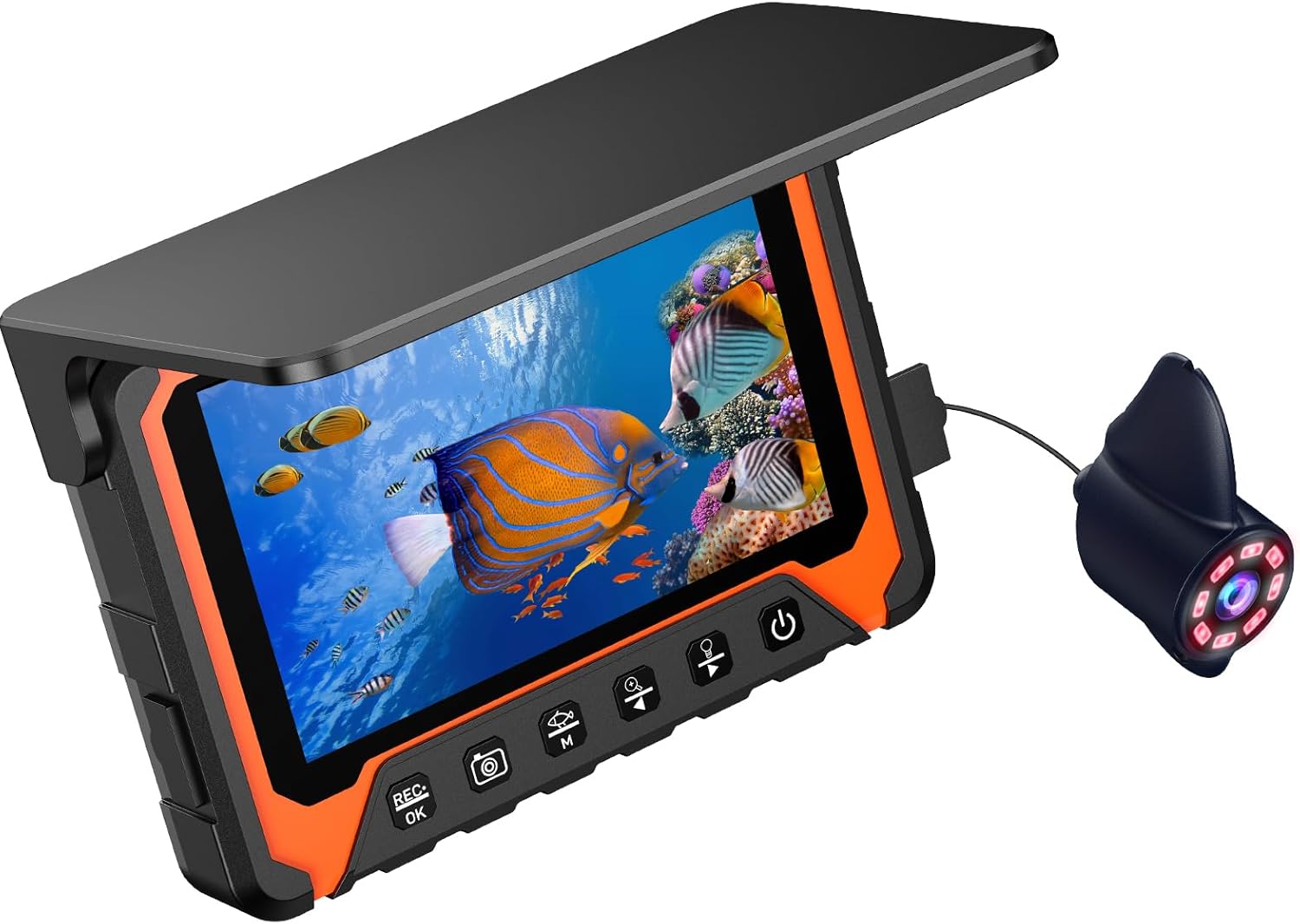 Adalov Cámara de pesca subacuática DVR, cámara de pesca 720P, cámara de pesca en hielo DVR, monitor IPS de 5 pulgadas, 8 luces IR con 3 niveles,
