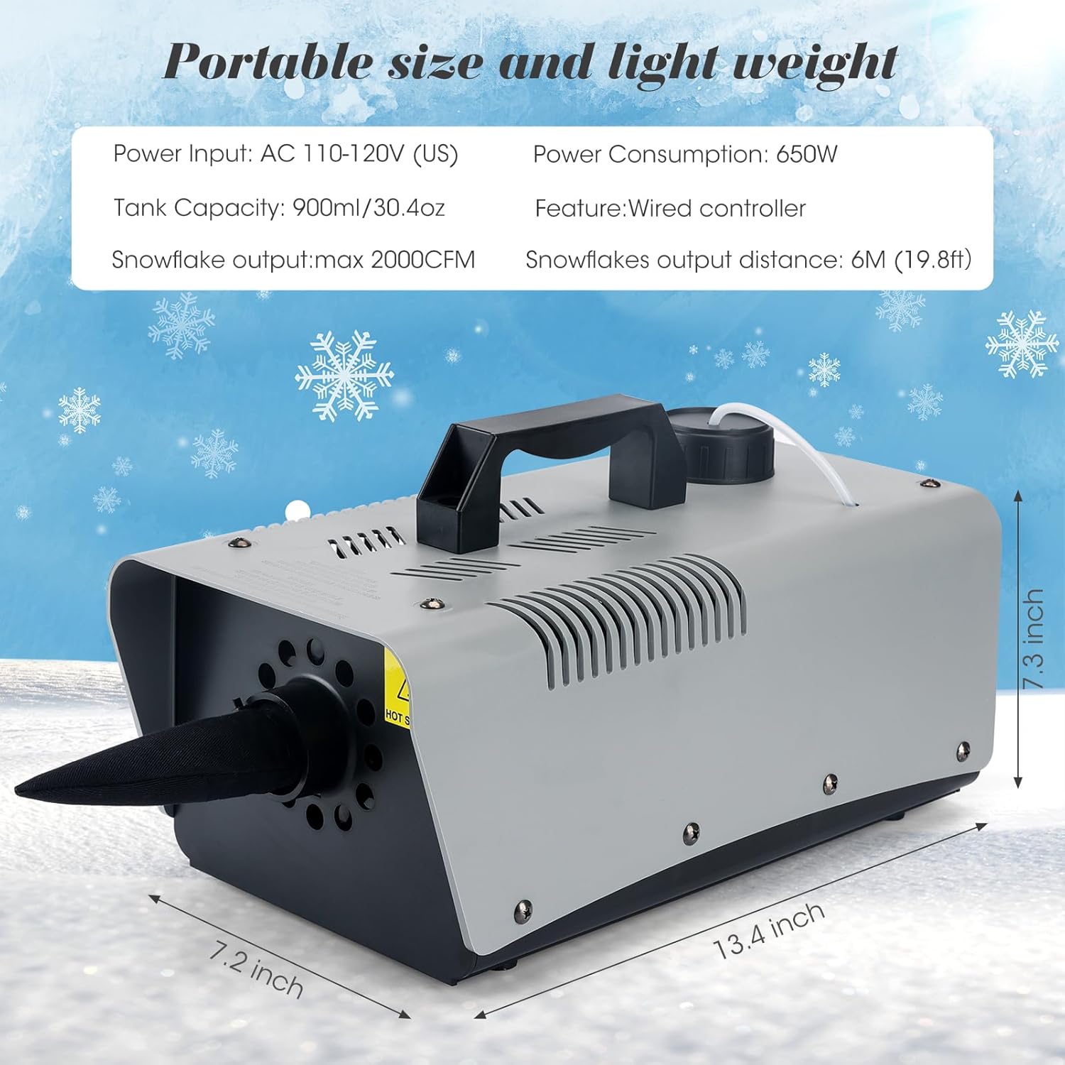 Máquina de nieve artificial de 650 W para exteriores, con certificación ETL, portátil, para niños, fiestas, escenarios, Navidad, cumpleaños, bodas,