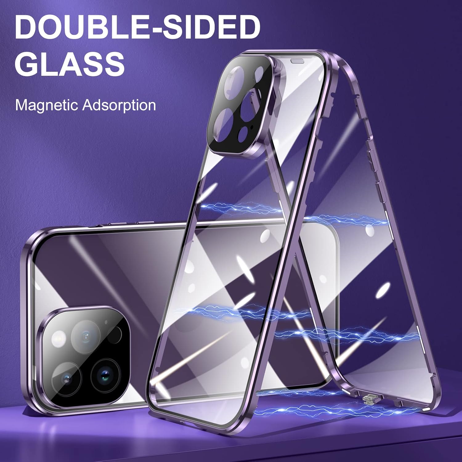 Jonwelsy Funda para iPhone 14 Pro Max, 360 grados frontal y trasera, vidrio templado transparente, protección de cuerpo completo, absorción