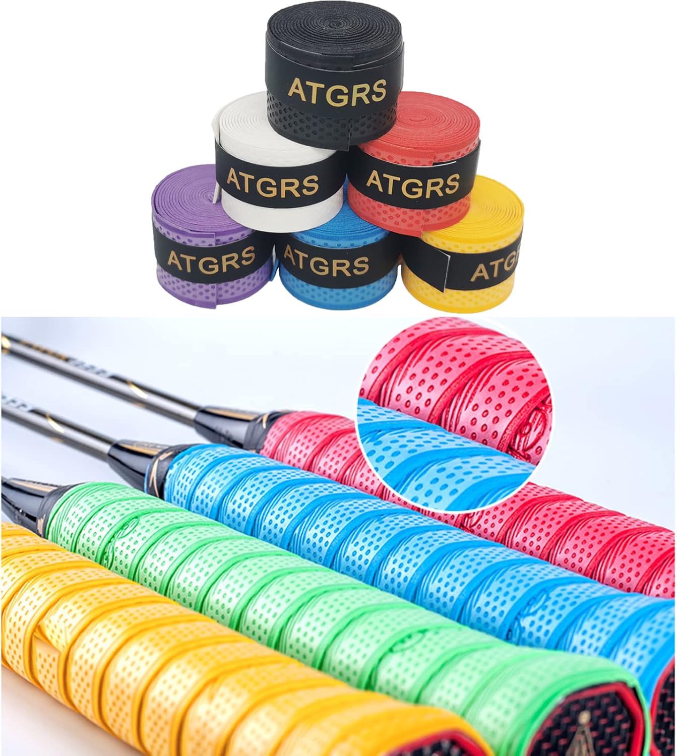 Cinta de agarre para raqueta de tenis, absorbente, antideslizante, para tenis, bádminton, pickleball, mango de agarre y sobreagarre, superficie en