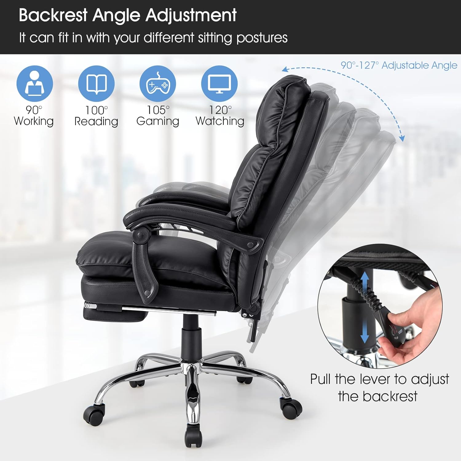 Silla de oficina con reposapiés, silla de oficina ejecutiva reclinable, silla de oficina en casa, silla de escritorio cómoda de gestión para