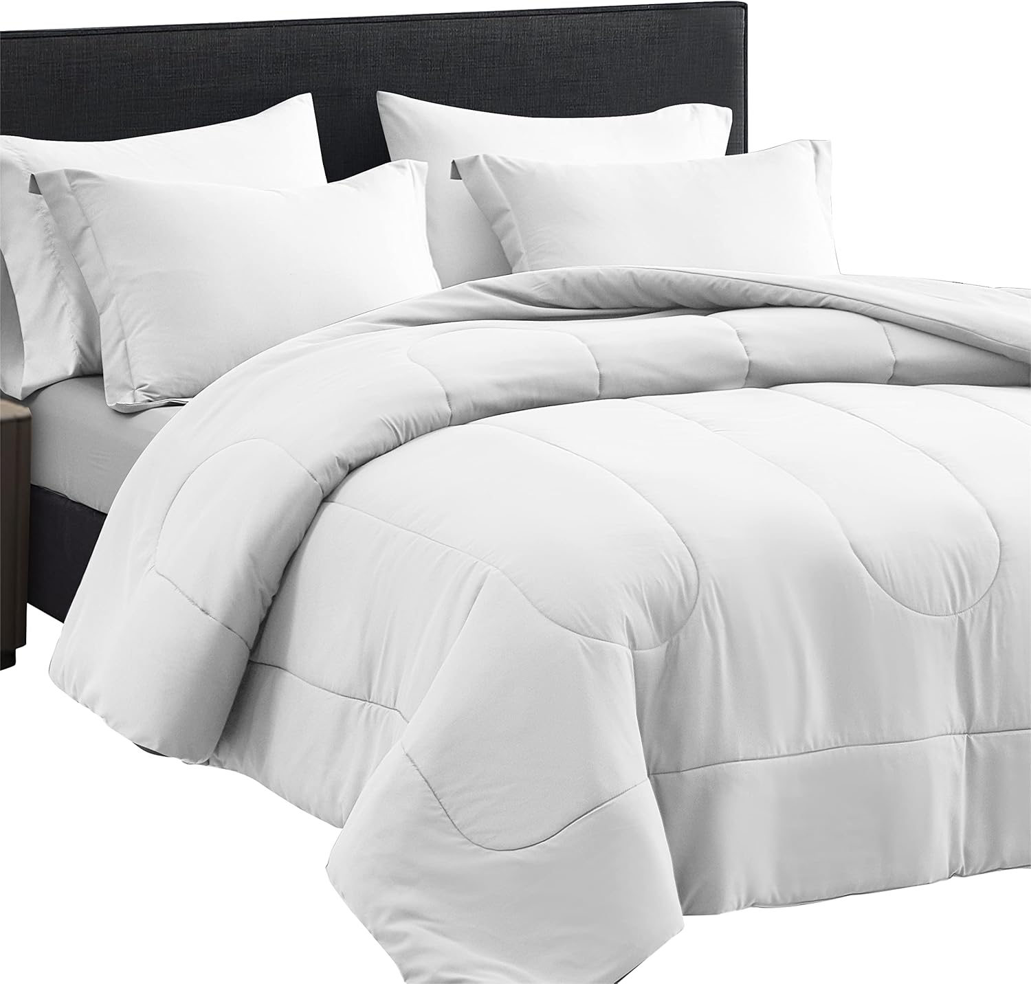 Maple&Stone Juego de edredón tamaño King de 7 piezas de cama en una bolsa, juego de cama alternativo de plumón con sábanas, fundas de almohada y