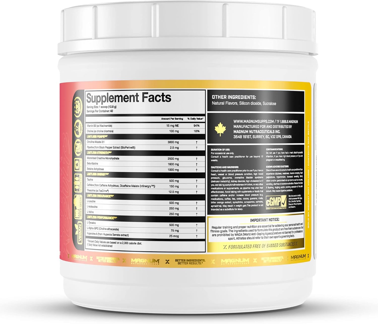 LIMITLESS Magnum 17.78 oz – Polvo de entrenamiento muscular, preentrenamiento deportivo para hombres y mujeres, puede ayudar y apoyar a aumentar la