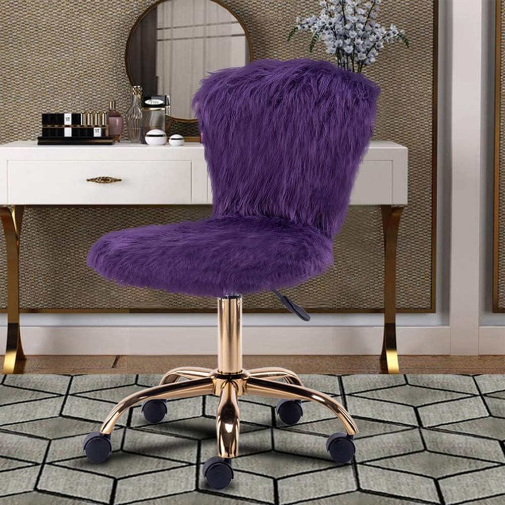 GIA Silla de tocador pequeña giratoria ajustable con respaldo medio con piel sintética, color morado