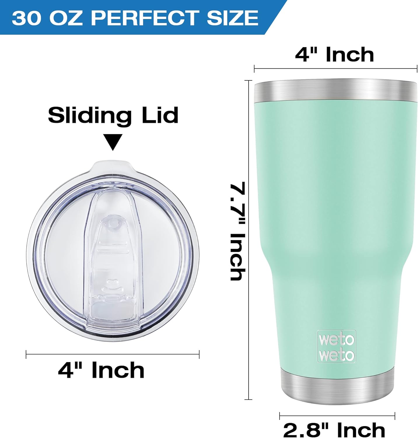 WETOWETO Vaso de 30 onzas, vaso de acero inoxidable con aislamiento al vacío, taza de café para agua, taza de viaje a prueba de derrames, doble