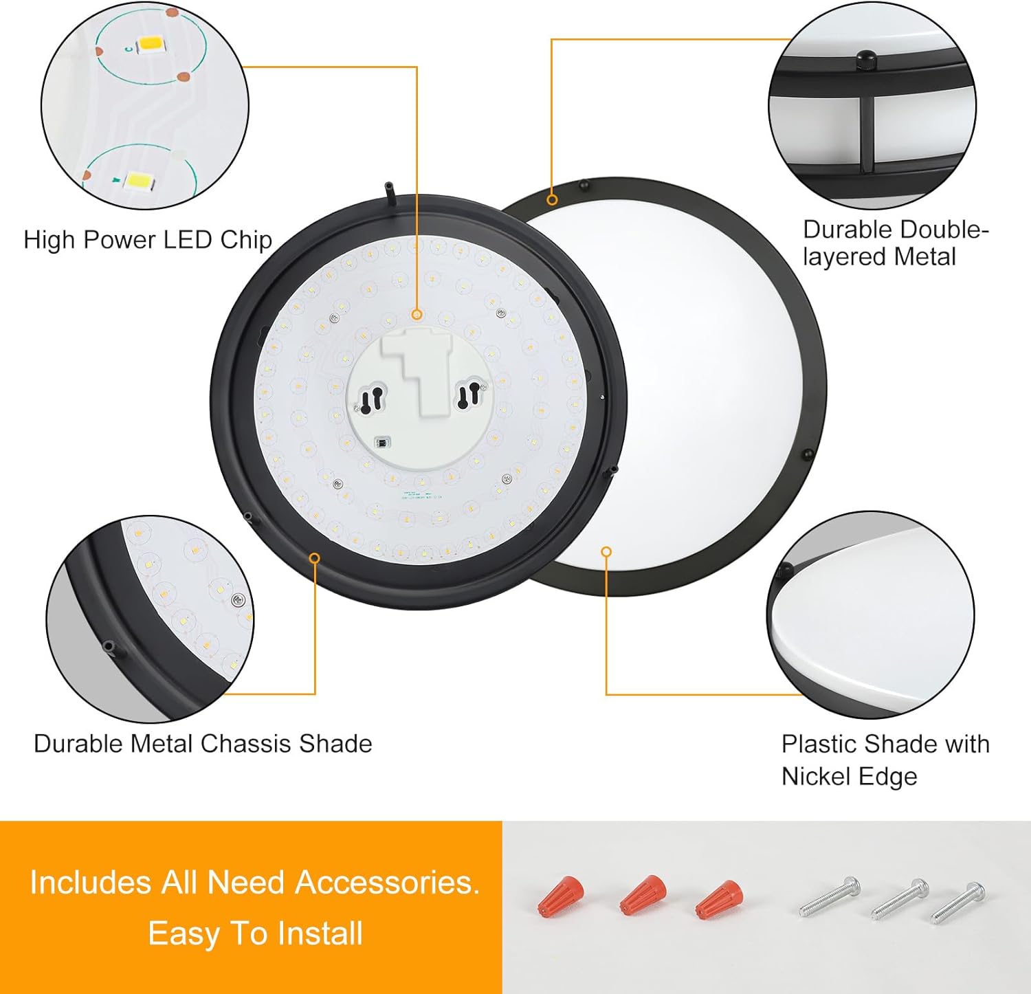 DLLT – Lámpara de techo LED moderna de 30 W con control remoto, regulable de 13 pulgadas, lámpara de techo redonda negra para dormitorio, cocina,