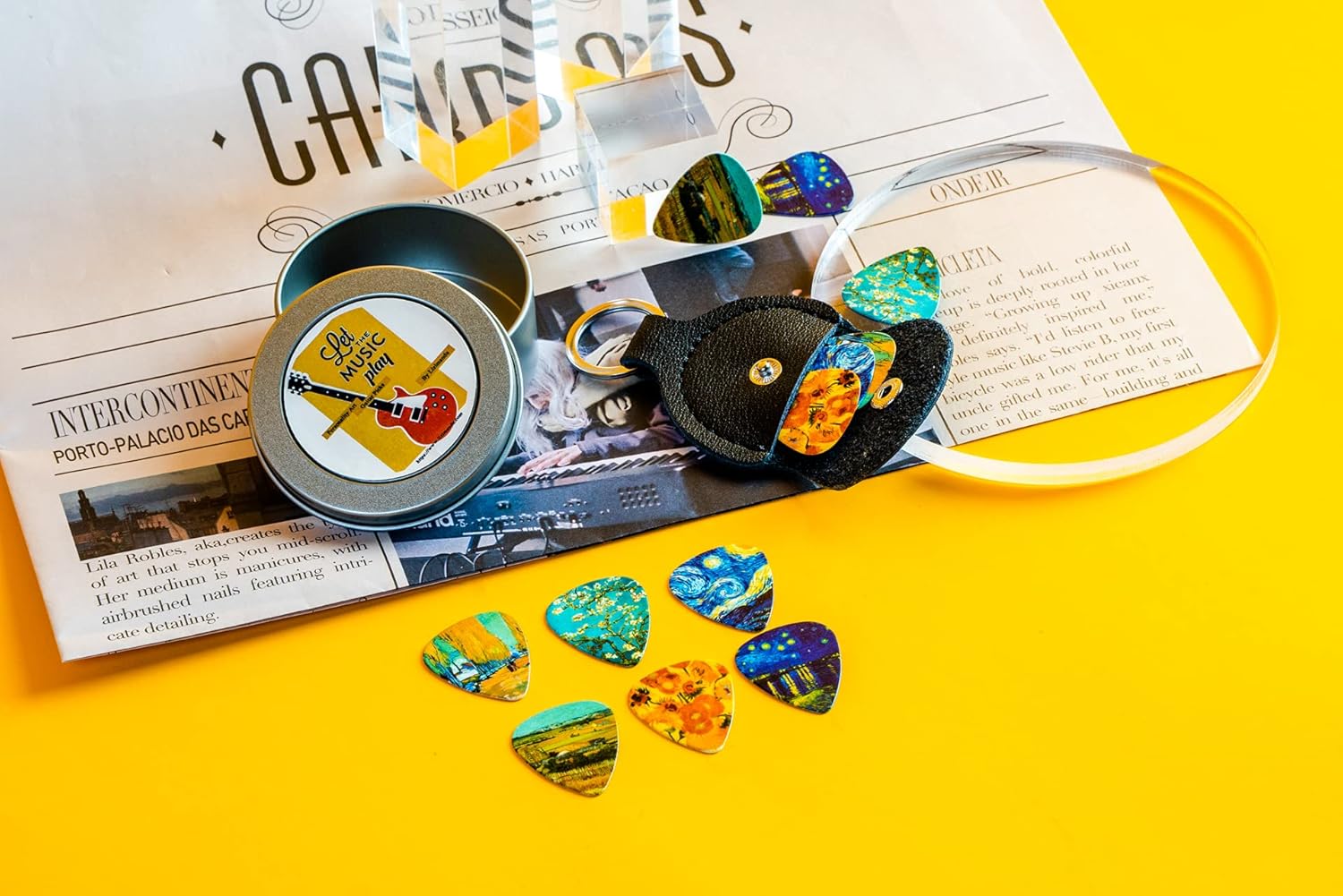 Paquete de 12 puntas de guitarra de celuloide de 0.71mm con estilo y colorido para el bajo de la guitarra, Van Gogh
