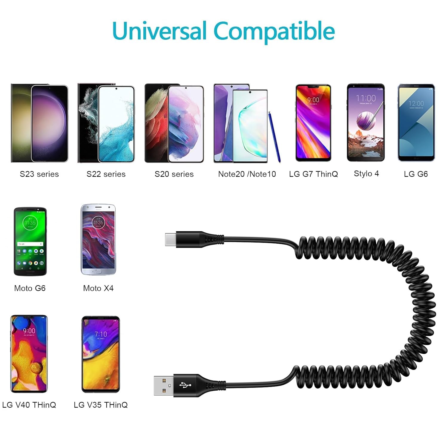 Cable retráctil de carga rápida automática tipo C de 3 pies para iPhone 15 Pro 15 Ultra15 Plus, Samsung Galaxy A54 5G A14 A13 S23 Z Fold5 A03S,