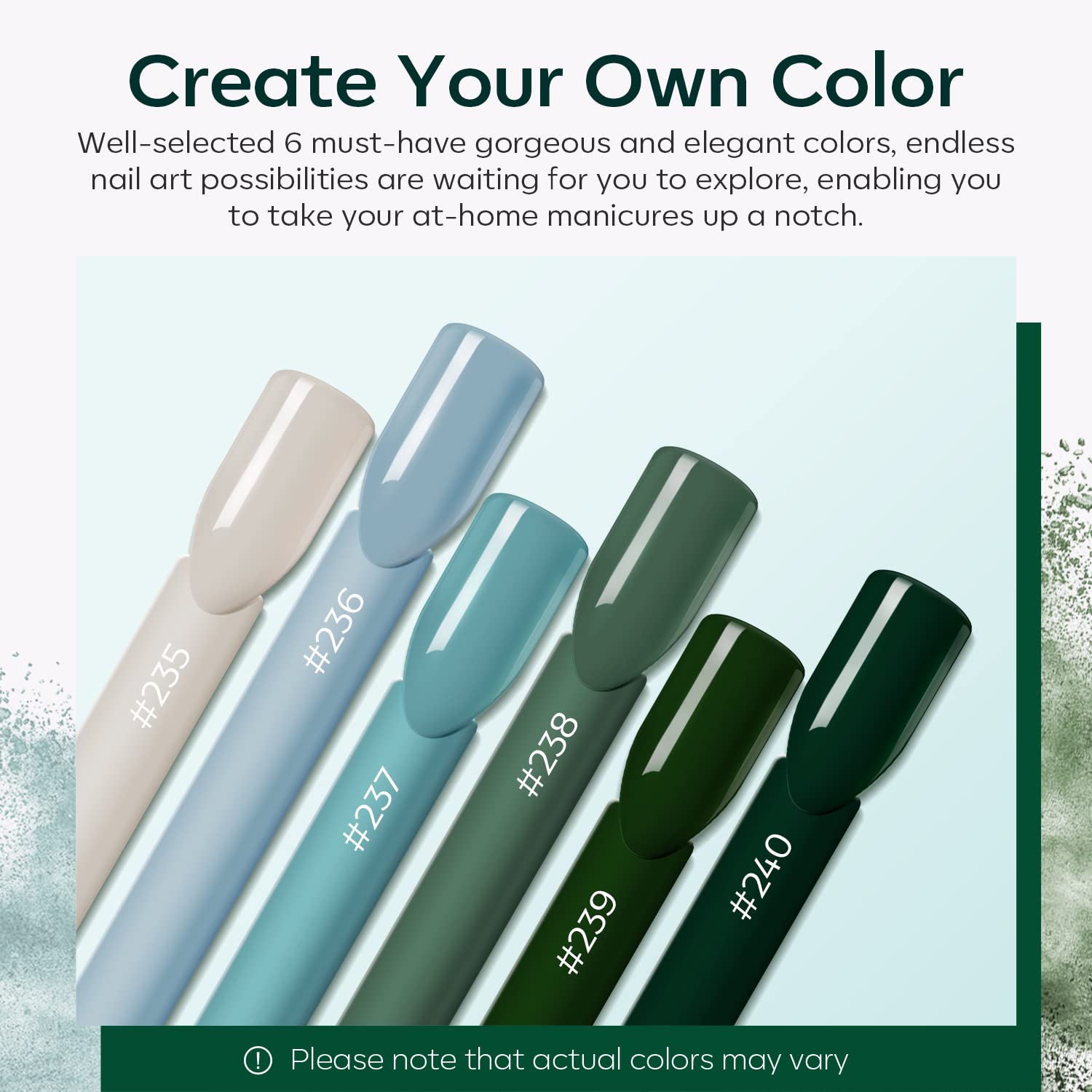 Modelones Polvo acrílico de 6 colores, kit de polvo acrílico para uñas, verde salvia, niebla, azul, gris claro, verde oliva, tonos Matcha Avocad 3D,