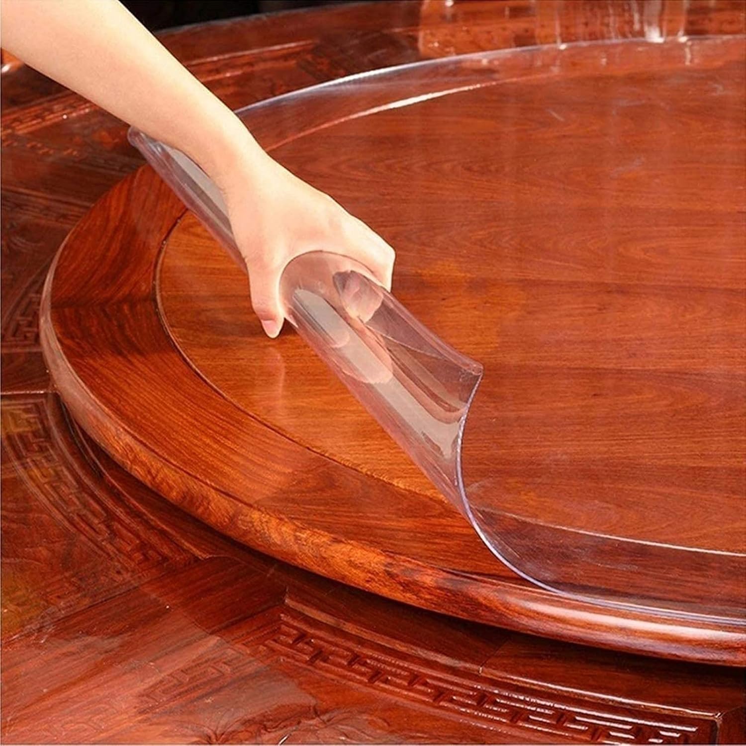 Protector de mesa de PVC transparente de 0.079in de grosor, de plástico redondo, mantel de escritorio, hoja antideslizante, cubiertas de mesa para