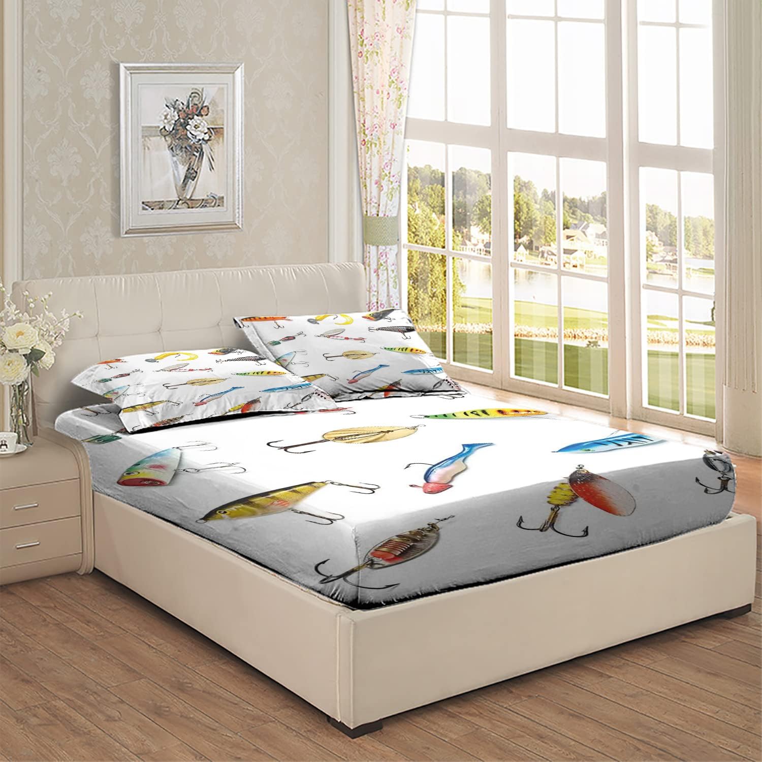 Juego de fundas de almohada con temática de pesca, tamaño individualindividual XL, patrón de temática de caza, juego de ropa de cama decorativo