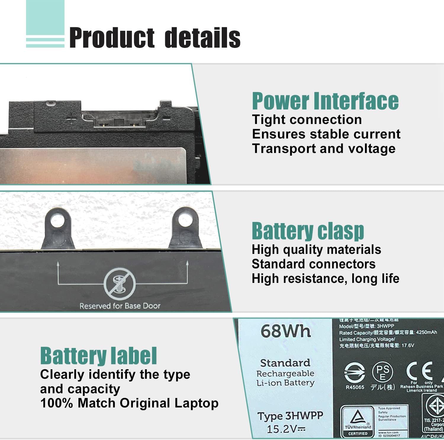 3HWPP – Batería para portátil Dell Latitude 5401 5410 5411 5501 5510 5511, Precision 3541 3550 3551, Inspiron 7500 7506 2 en 1 negro P80F003 P80F004