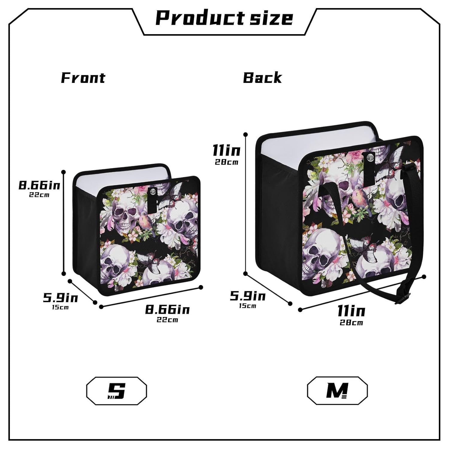 Basurero de coche con diseño de calaveras, flores, pájaros, mariposas, para guardar cosas en el automóvil, bolsas de basura plegables para