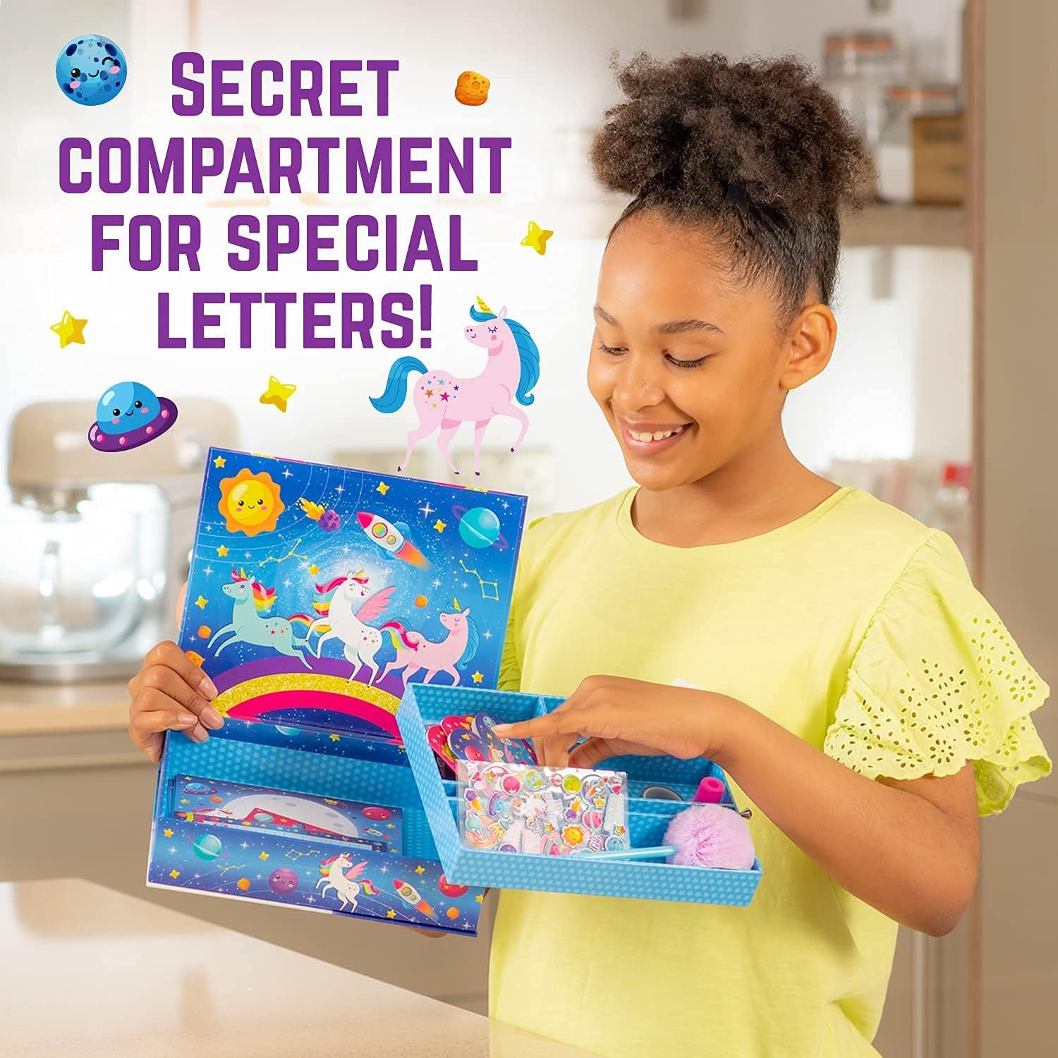 GirlZone Unicorn Cosmic Galaxy – Juego de escritura para niñas, kit de escritura de letras de 45 piezas para niñas creativas, regalo mágico de