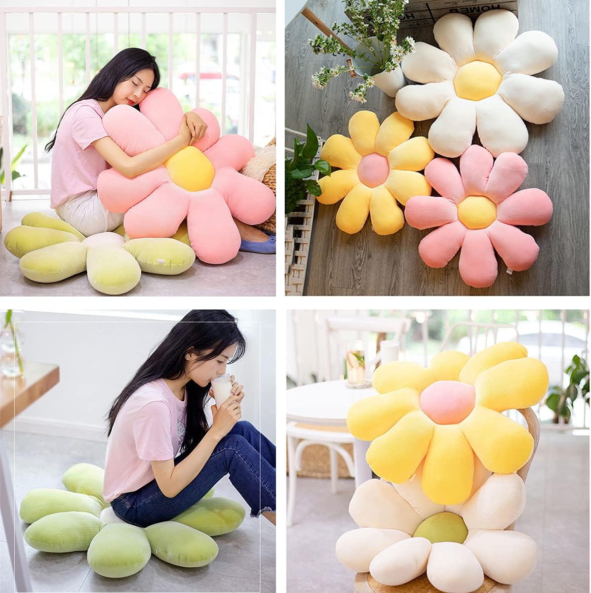 Almohada de suelo de flores, cojín de asiento de margarita, bonita decoración de habitación para niñas, felpa de flores para leer y descansar,