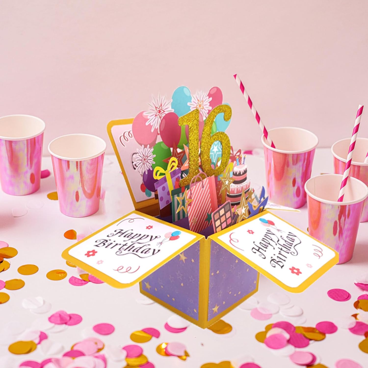 Tarjeta de regalo 3D de feliz cumpleaños, tarjetas de felicitación de cumpleaños desplegables de papel con tarjeta en blanco y sobre, regalo único