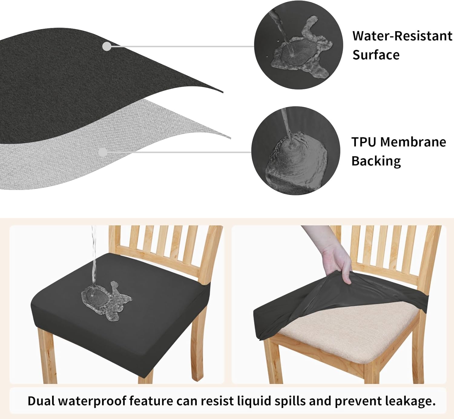 Easy-Going Juego de 4 fundas de asiento 100% impermeables para sillas de comedor, fundas de asiento elásticas protectoras extraíbles y lavables,