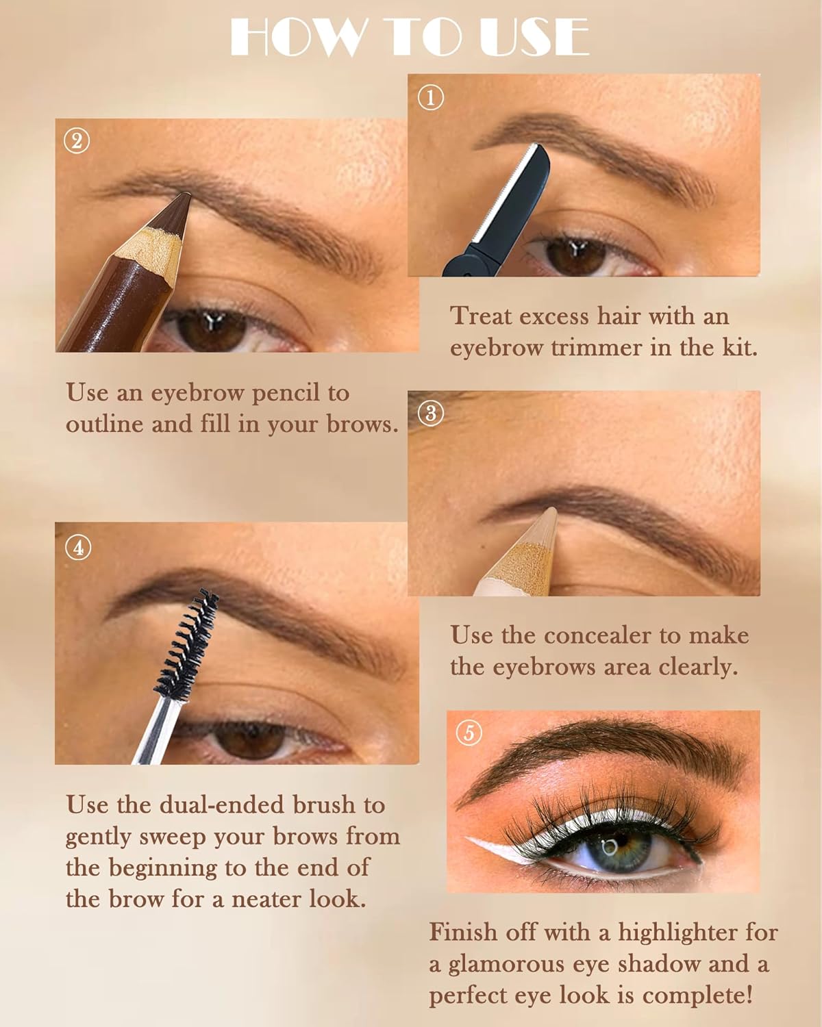Lápiz de cejas para realzar las cejas, juego de 3 lápices de maquillaje de ojos impermeables de larga duración, lápiz de maquillaje de ojos,
