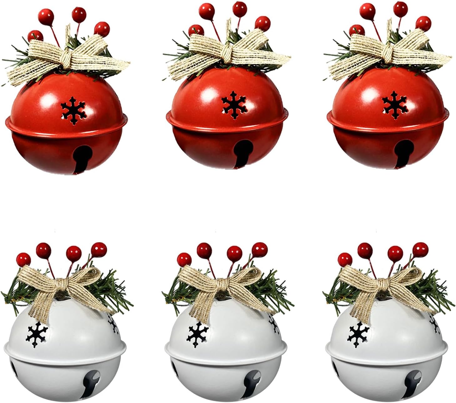 6 adornos de cascabel de Navidad en rojo, blanco y verde, colgante de campanas de árbol de Navidad, suministros de fiesta de Navidad para decoración