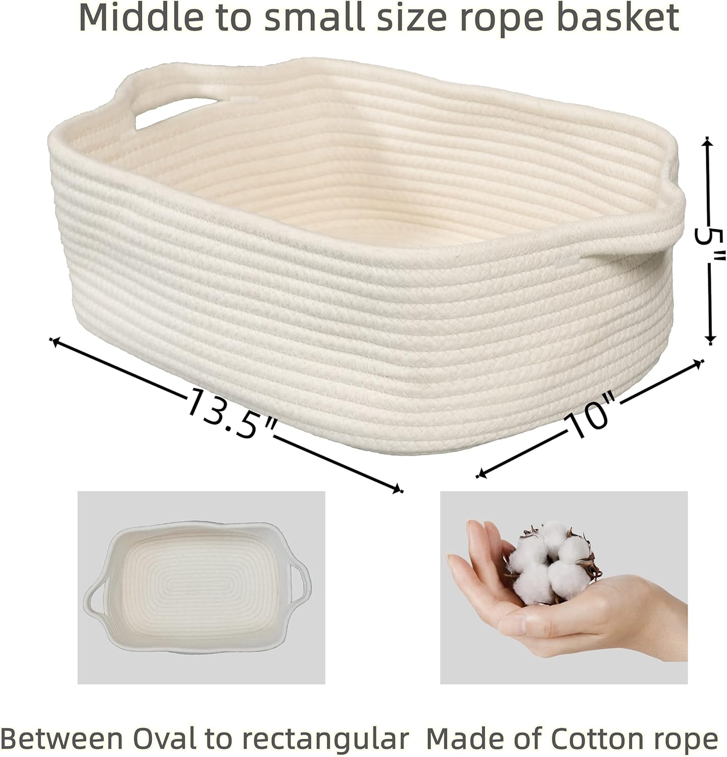 Cesta de almacenamiento de cuerda de algodón tejida con asas para organizar estantes, armario, pequeño, gato, perro, mascotas, juguetes, caja de