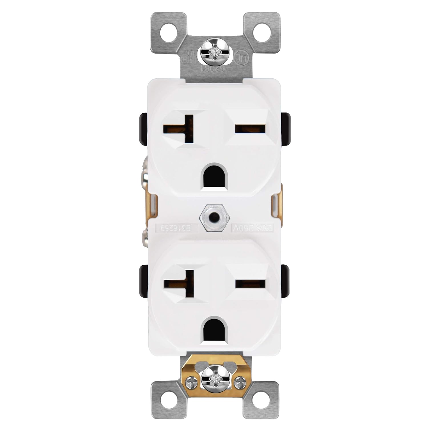 ENERLITES Receptáculo dúplex, toma de pared eléctrica de 20 amperios, grado industrial, 2 polos, 3 cables, 20 A 250 V, certificación UL, 62081-W,