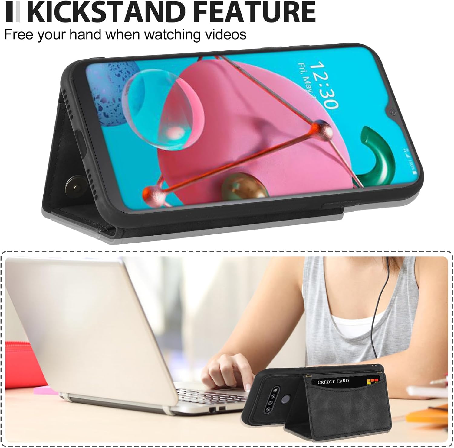Asuwish Funda de teléfono para LG K51Reflect LTEQ51 Funda tipo cartera con protector de pantalla de vidrio templado y soporte para tarjetas,