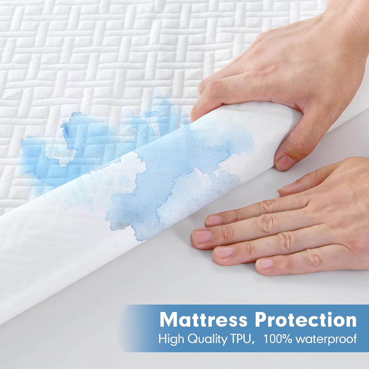 Protector de colchón 100% impermeable, funda de colchón de bambú transpirable 3D de tela de aire refrescante con bolsillo profundo de 14 pulgadas,