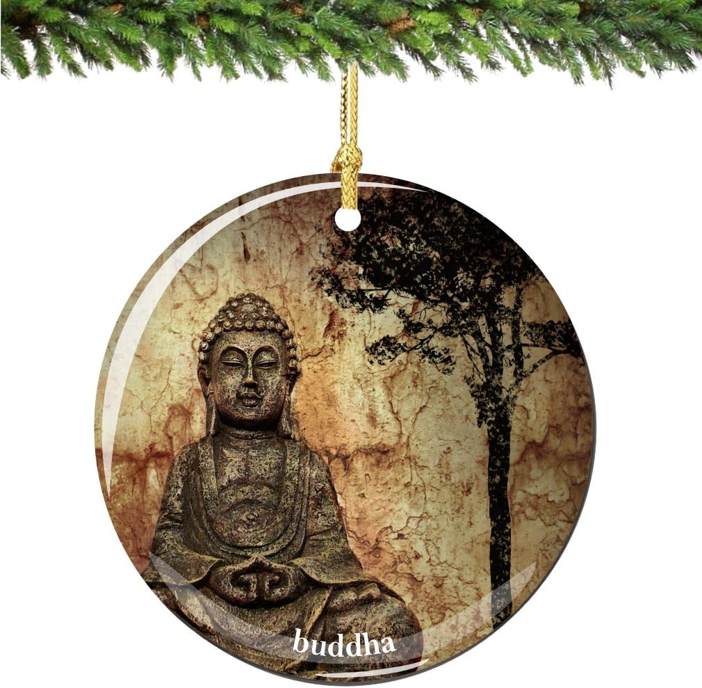 City-Souvenirs Buda – Adorno de Navidad de loto sentado, porcelana de 2.75 pulgadas, adornos de Navidad de Buda de doble cara