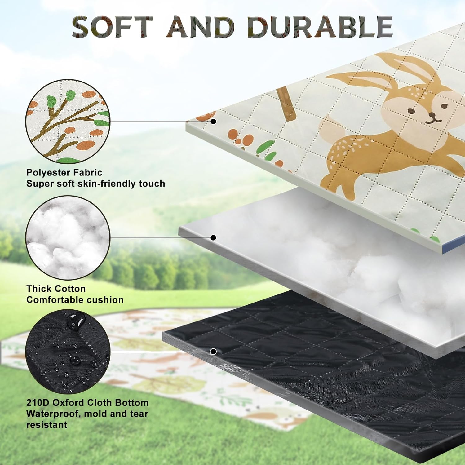 Mantas de picnic extra grandes de 80 x 80 pulgadas, impermeable, plegable, para exteriores, playa, doble impermeable, manta de campamento para