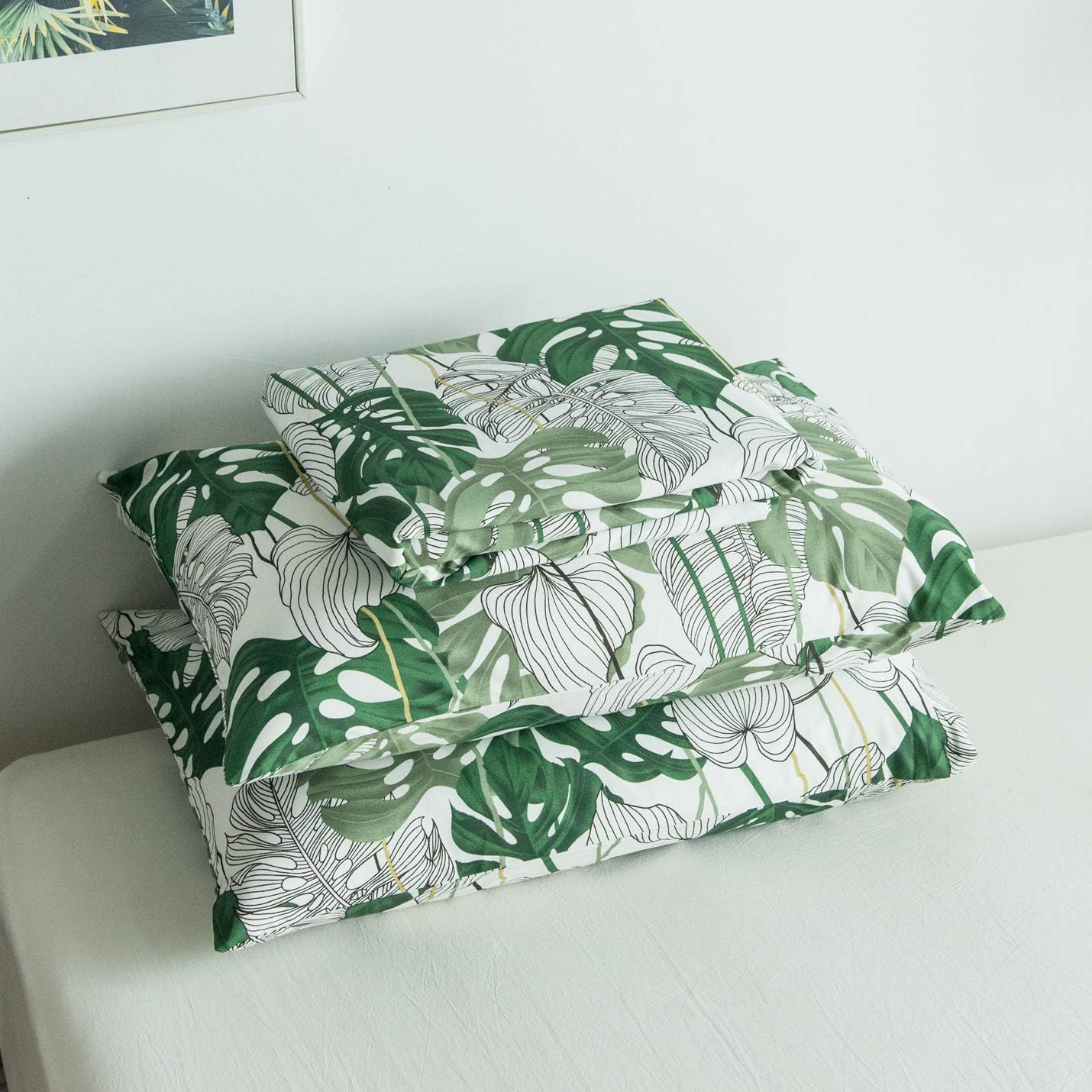 YuHeGuoJi – Juego de cama de 3 piezas, 100% algodón, diseño moderno impreso, 1 funda de edredón con cierre de cremallera y tiras de esquina, 2