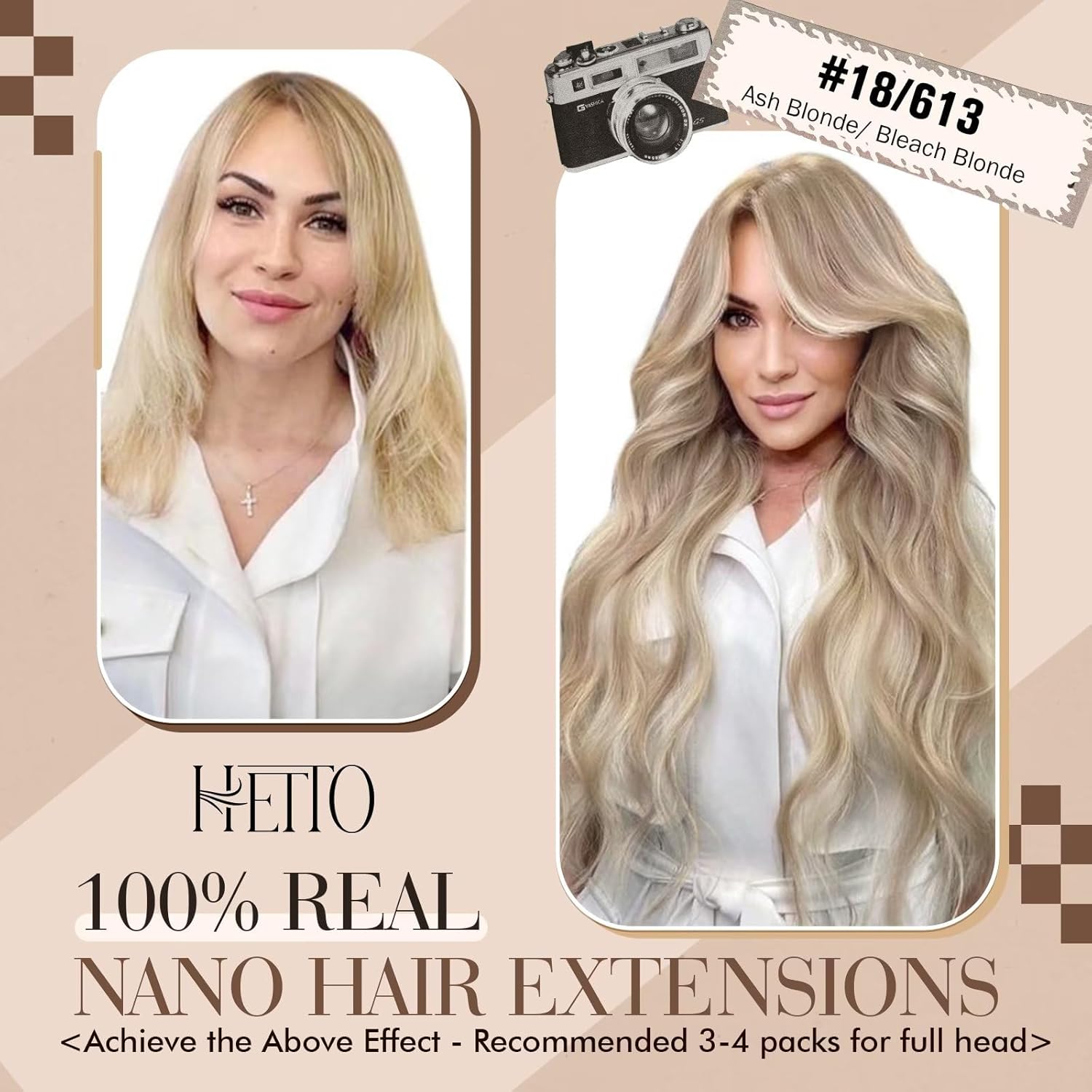 Hetto Extensiones de cabello humano nano anillo de 20 pulgadas, extensiones de cabello humano nano enlace, extensiones de cabello humano nano