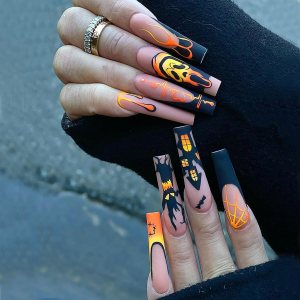 Uñas largas a presión para Halloween, uñas postizas de ataúd rosa, uñas adhesivas con diseño de casa fantasma, uñas postizas de murciélago, uñas Uñas largas a presión para Halloween, uñas postizas de ataúd rosa, uñas adhesivas con diseño de casa fantasma, uñas postizas de murciélago, uñas