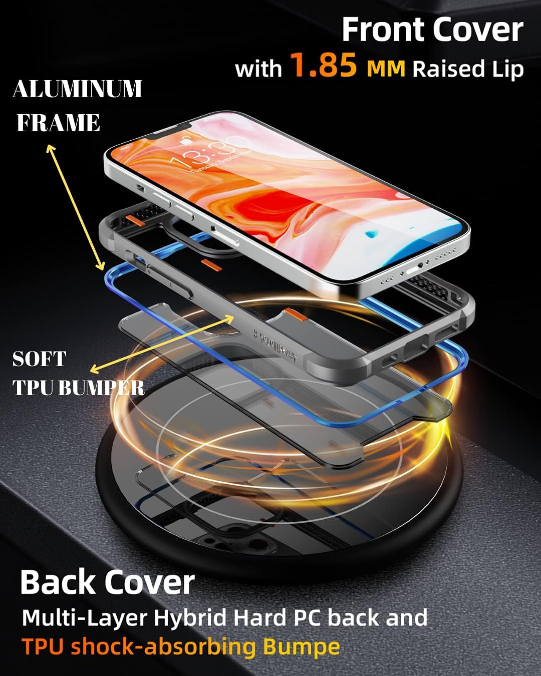 CaseBorne R – Funda compatible con iPhone 13 Pro Max, transparente a prueba de golpes, grado militar, probada en caídas de 12 pies, marco de