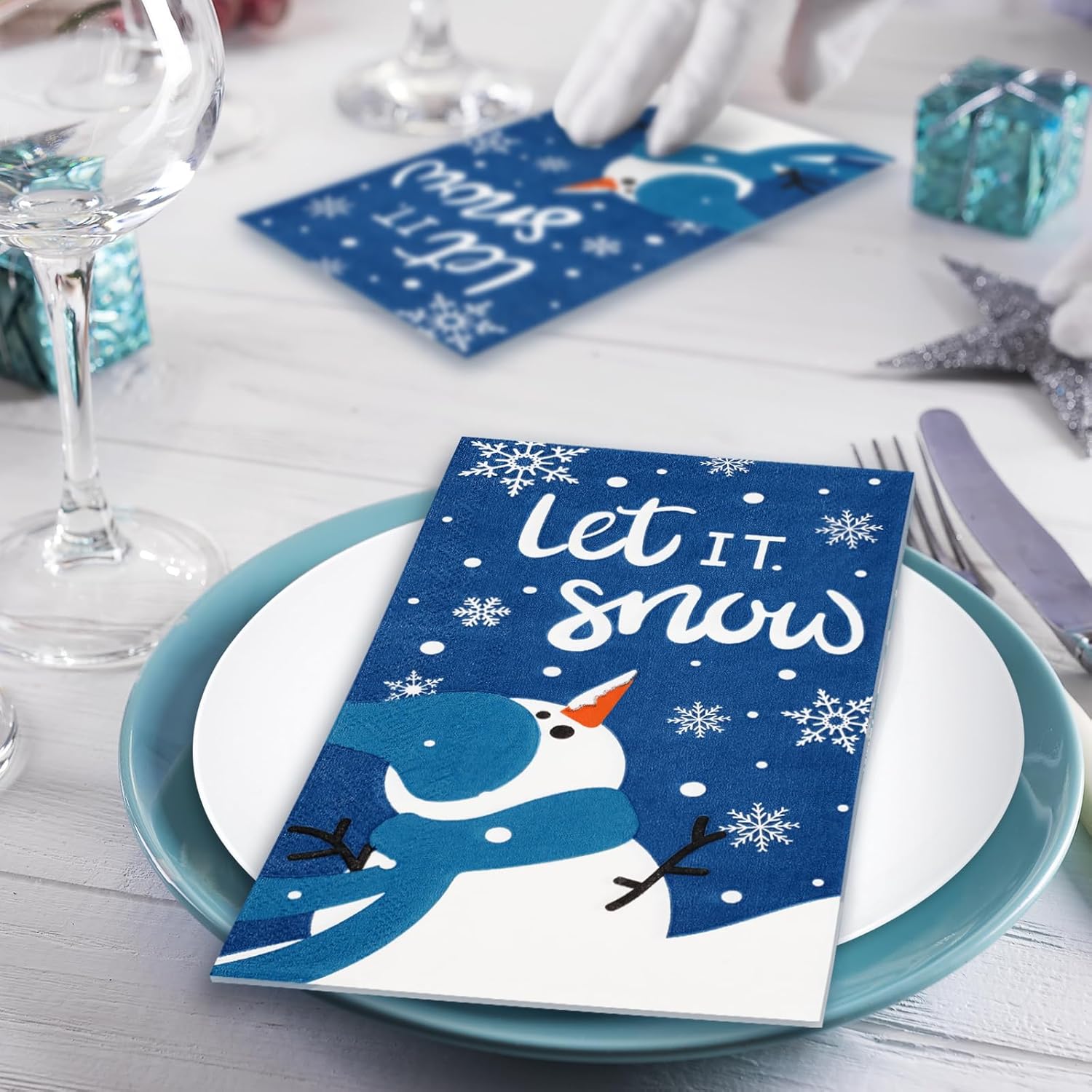Whaline Servilletas de Navidad para invitados, muñeco de nieve, 3 capas, desechables, de papel, para invierno, suministros de fiesta, decoración de