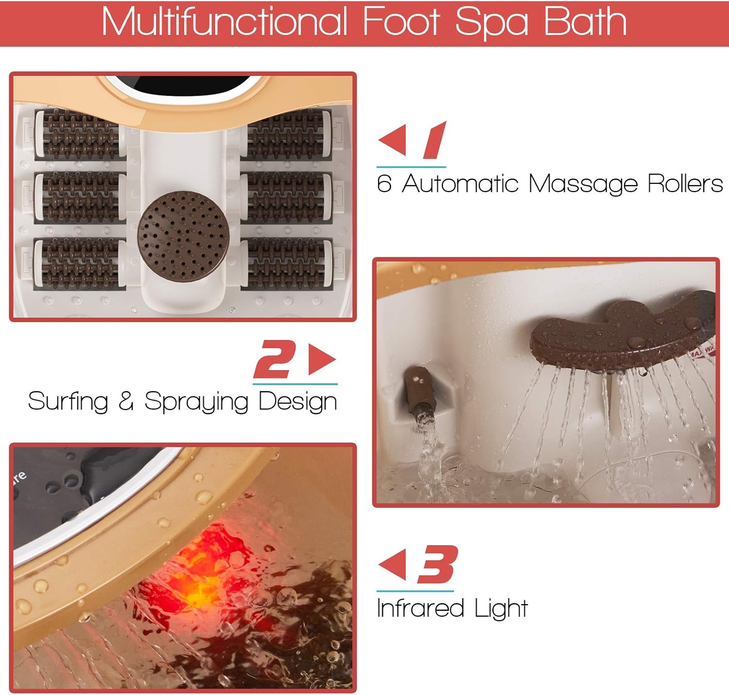 WELLHUT Masajeador de baño de spa para pies con bañera de calor para pies, marrón