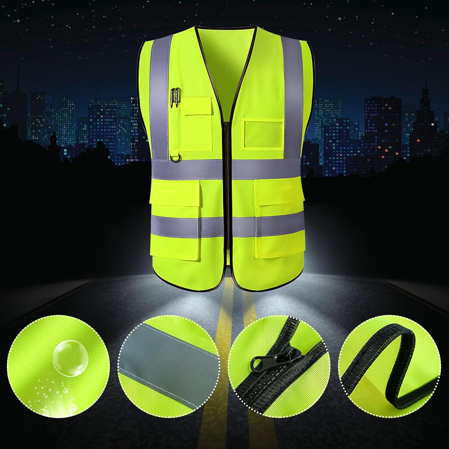 Chaleco de seguridad personalizado para hombres con 5 bolsillos, chaleco reflectante de alta visibilidad, logotipo para construcción de emergencia,