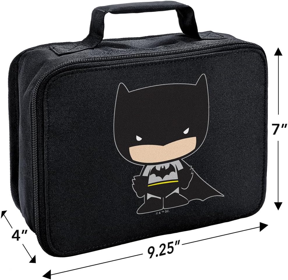 LOGOVISION Lonchera con diseño de personajes Chibi de Batman con aislamiento de lados suaves, bolsa de almuerzo reutilizable para el trabajo de