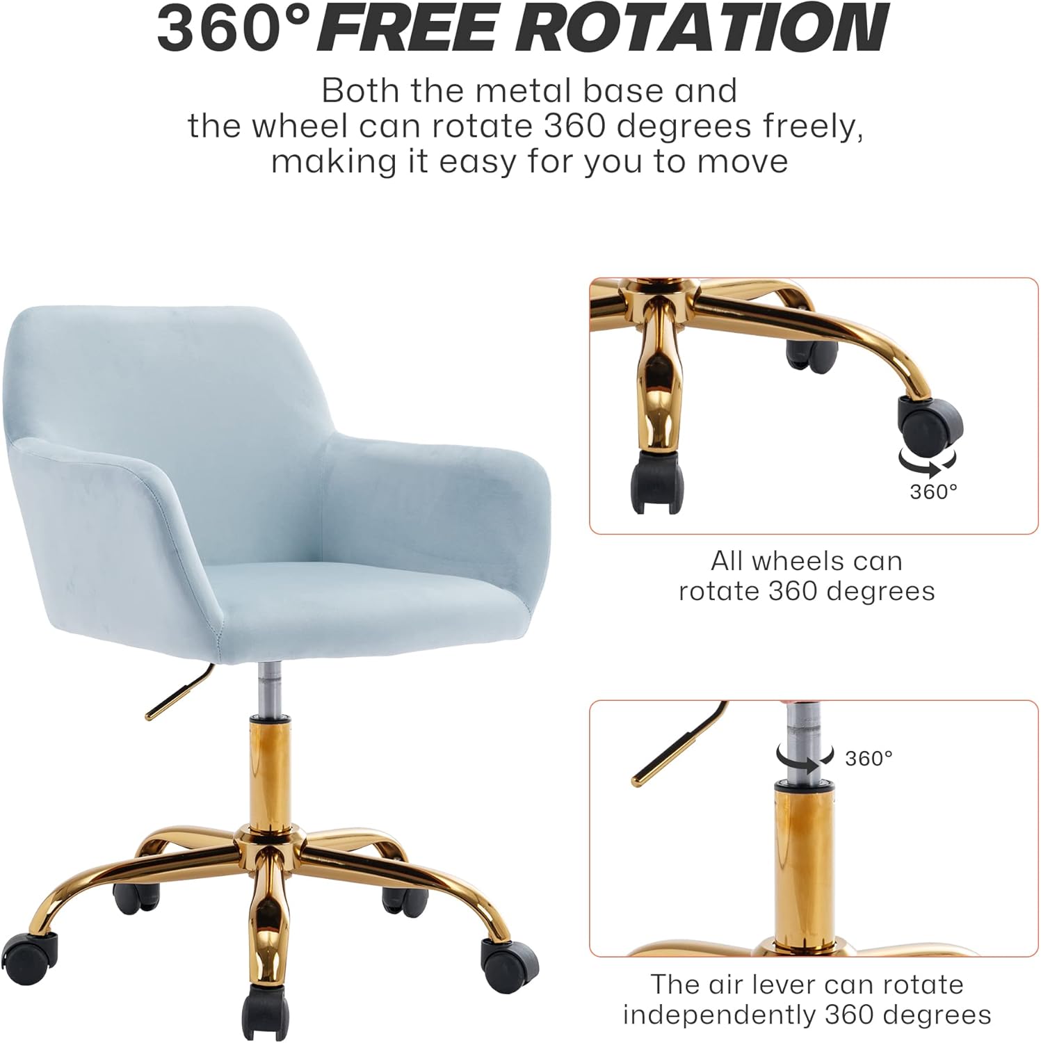 KCC Silla de escritorio de terciopelo para oficina, cómoda silla giratoria moderna con ruedas, silla de maquillaje tapizada de tela de terciopelo