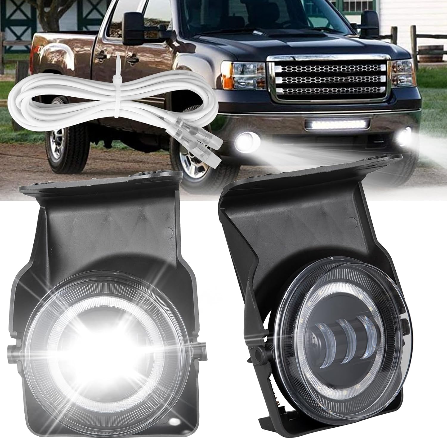 HMCYCI Luz antiniebla LED con DRL compatible con GMC Sierra 1500 2500HD 3500HD 2003-2006 luces antiniebla resistentes