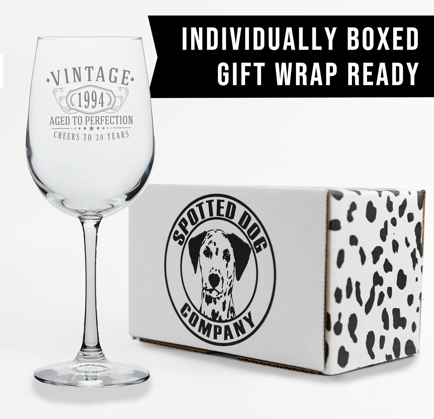 Copa de vino grabada vintage de 16 onzas con tallo de 16 onzas, regalos de feliz cumpleaños para mujeres y hombres, saludos a los 30 años,