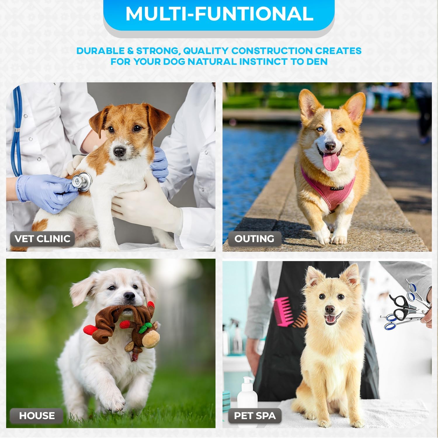 FDW Jaula para perros, jaula para perros grandes, jaula plegable de metal para mascotas, doble puerta con panel divisor, para interiores y