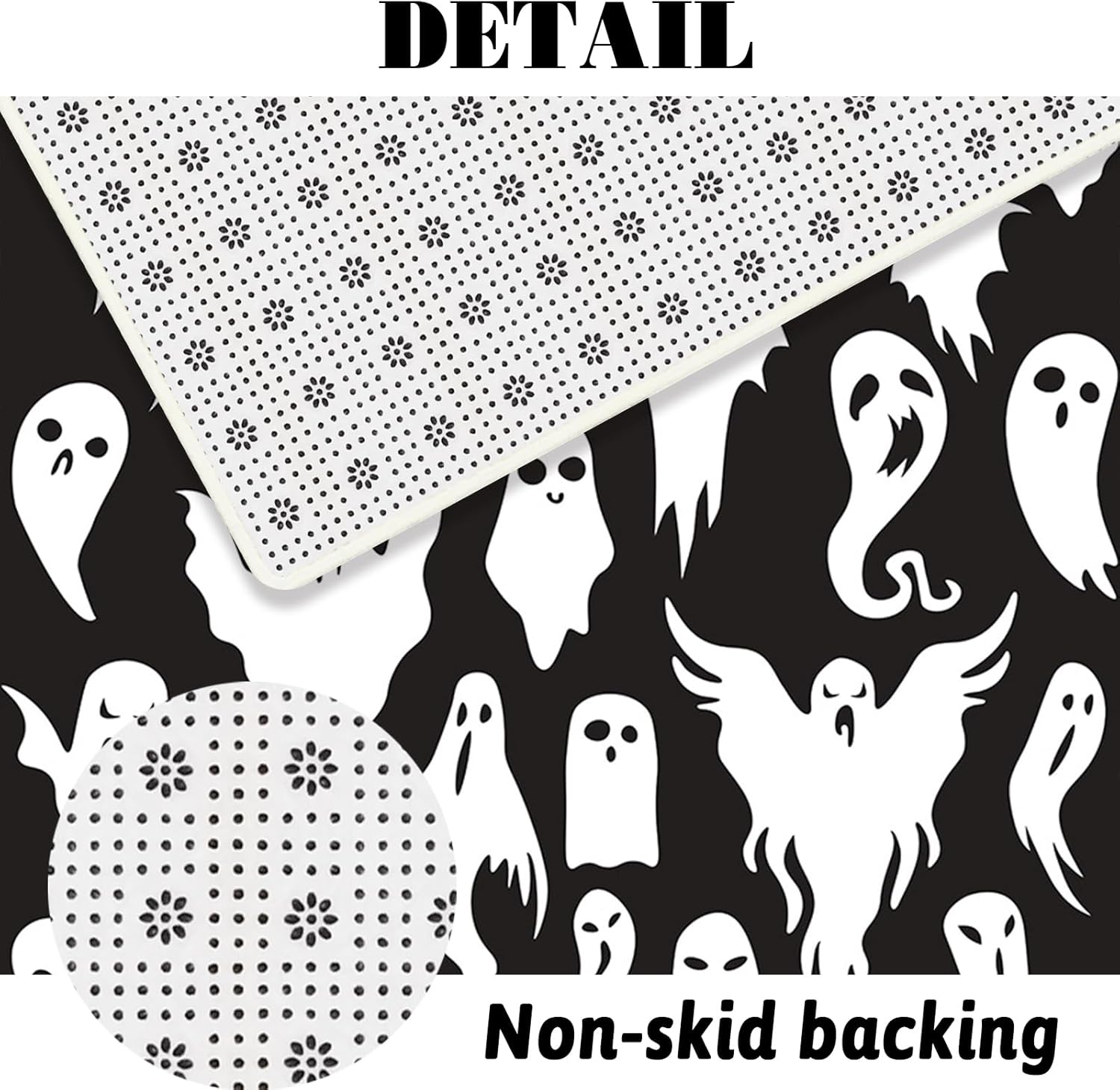 MEHOFOND Juego de 4 cortinas de ducha de fantasmas de Halloween con cortina de ducha y alfombras, cubierta de tapa de inodoro y tapete en forma de