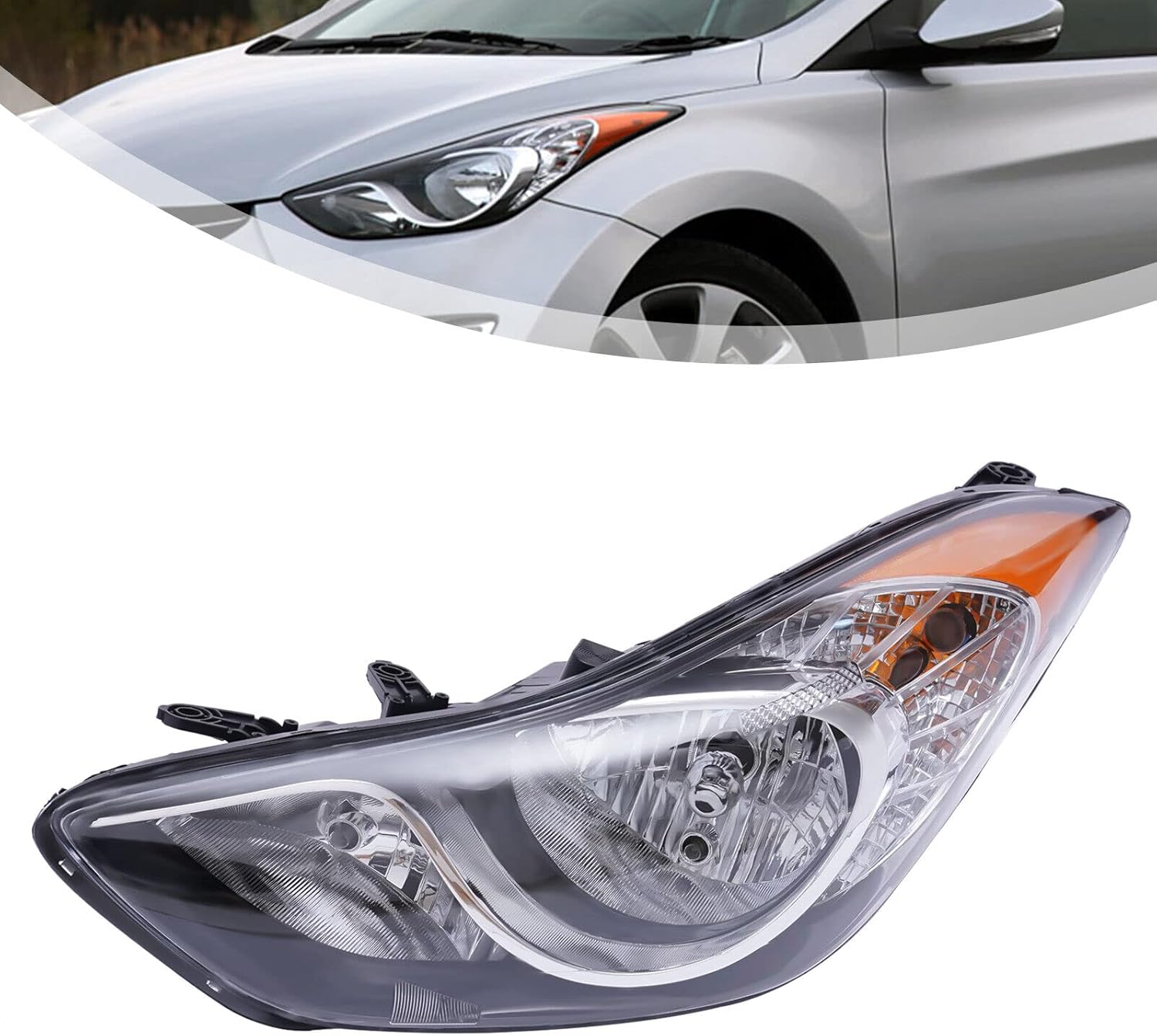 Compatible con Hyundai Elantra Sedan 2011-2013 Conjunto de repuesto de faros delanteros, lámpara de repuesto de proyector halógeno, luz del vehículo