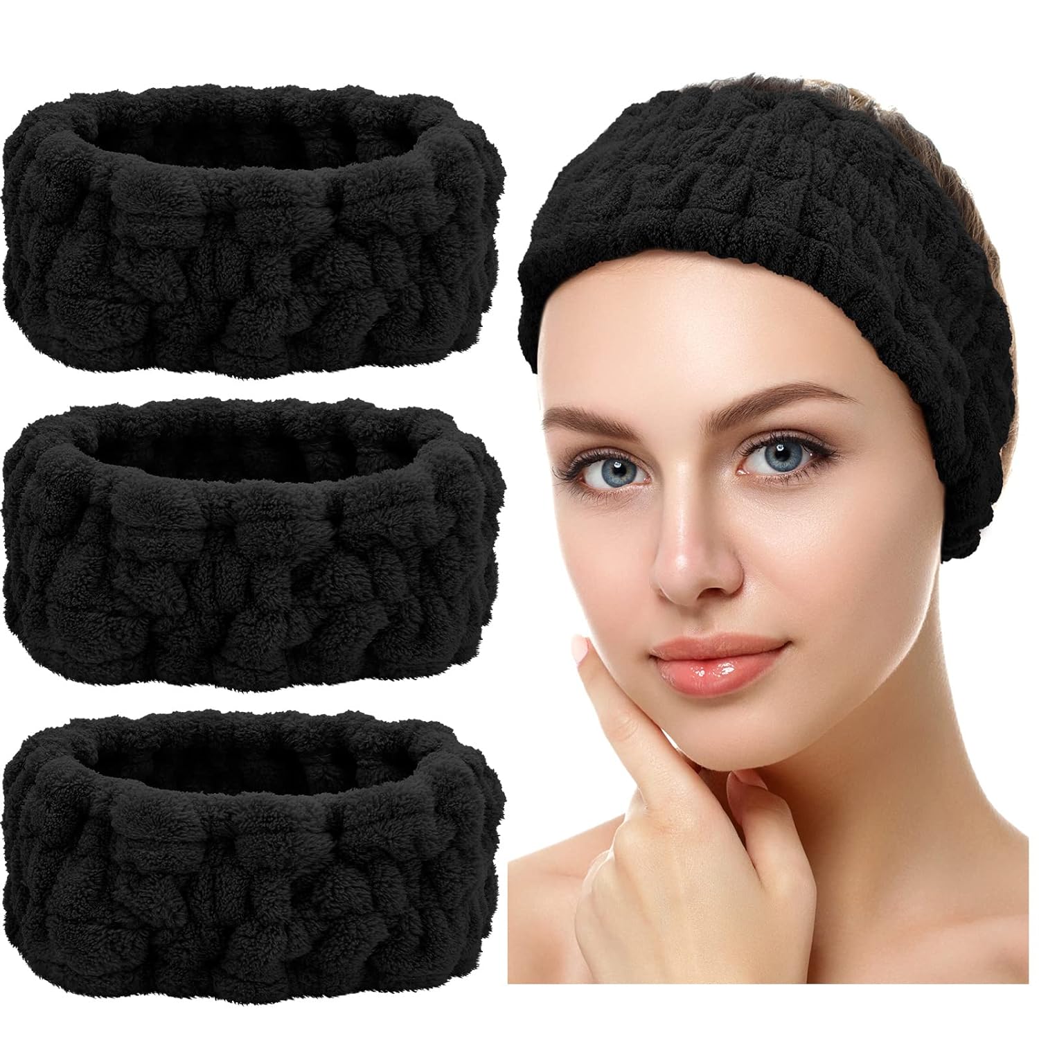 Chuangdi Diadema facial de spa de 3 piezas para maquillaje y lavado de cara, diadema de tela de rizo para yoga, deportes, ducha, facial, banda