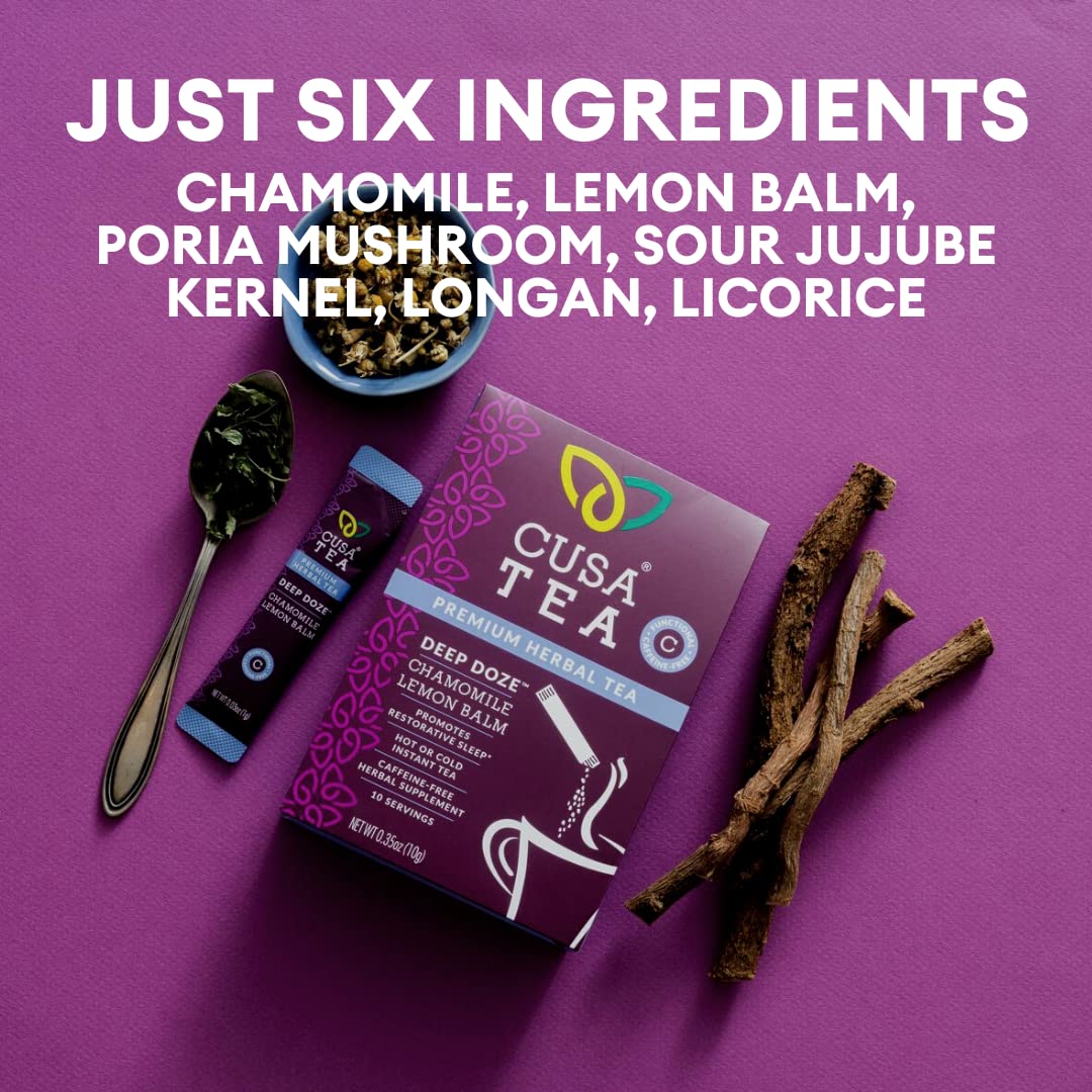 Cusa Tea & Coffee  Deep Doze Herbal Tea  Té instantáneo sin cafeína premium  Té caliente y helado sin azúcar añadido (30 porciones individuales)