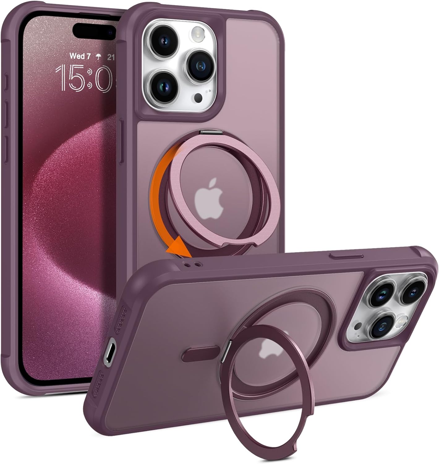 YINLAI Funda para iPhone 15 Pro Max de 6.7 pulgadas, magnética compatible con Magsafe con soporte de anillo giratorio de 360, soporte delgado