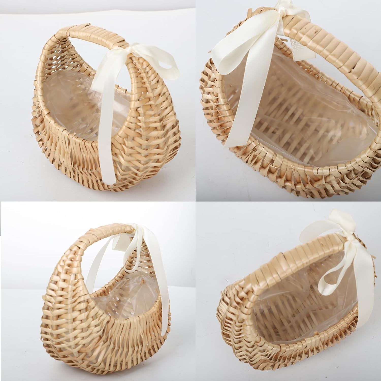 BEIJIALY 4 cestas pequeñas de mimbre con asa, cestas de flores para bodas, cesta de flores de mimbre de ratán, mini canasta de picnic, cesta de