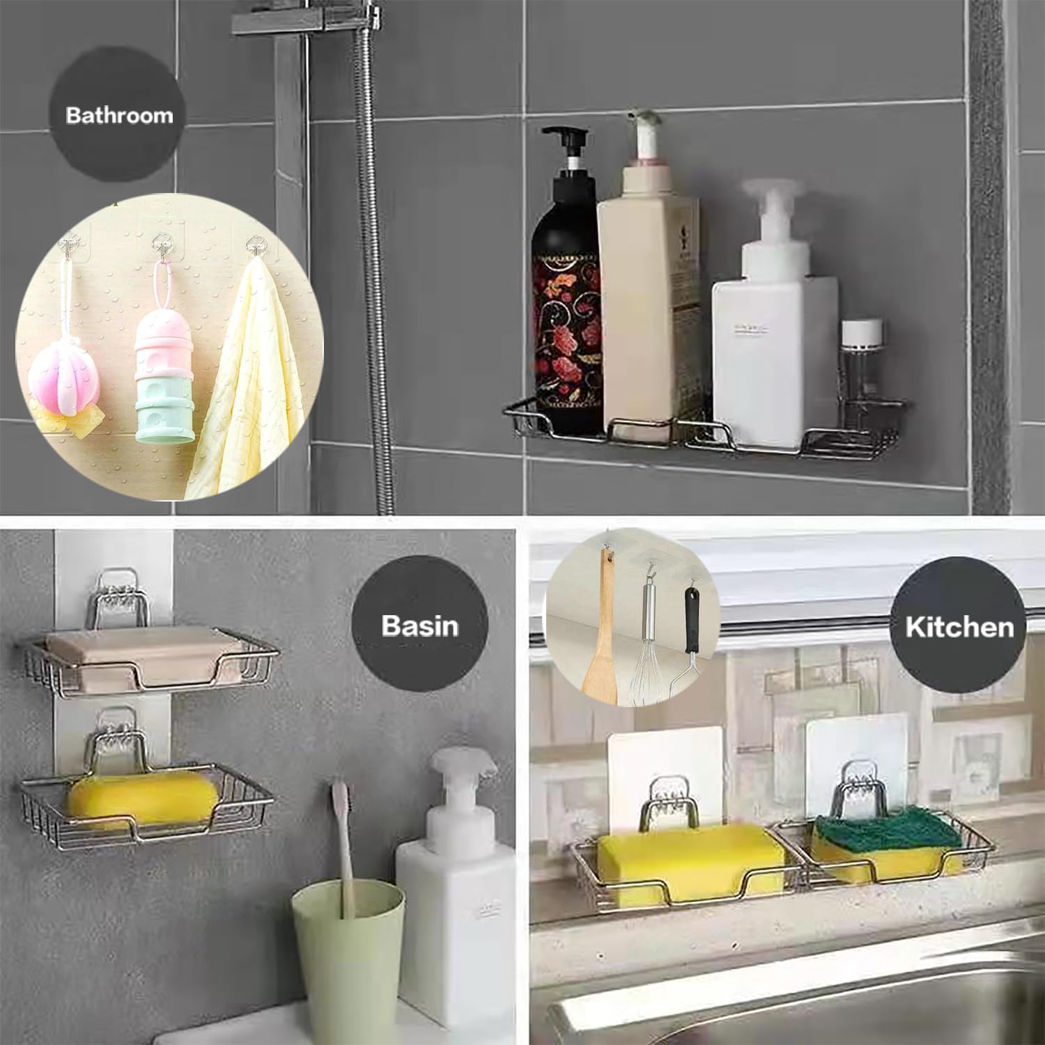 Soporte de jabón de barra montado en la pared, soporte de jabón para ducha, jabonera de metal de acero inoxidable para baño y cocina, bandeja de